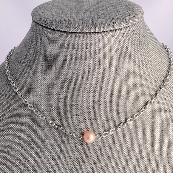 Pink Fresh Water Cultured Pearl Stainless Steel Necklace 18 Inch - Picture 13 of 13
